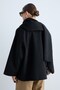 Women's Shawl Collar Single Button Oversize Short Coat with Pocket Detail Wide Sleeve Coat - Black - 5