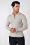 Slim Fit Stretchy Cotton Zippered Polo Collar Stone Knitwear Tr 902 - 4