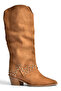 Z726106802 Tan Suede Thick Heeled Women's Boots with Pin Detail - 3