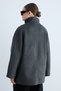 Women's Stand Collar Buttoned Oversize Coat with Wide Sleeves and Pocket Detail Short Winter Coat - Anthracite - 7