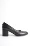 Women's Genuine Leather Daily Thick Heeled Shoes with Stitching Detail - Black - 3