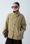 Women's Stand Collar Buttoned Pocket Detailed Plaid Patterned Short Jacket - Khaki - 4