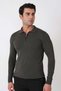 Slim Fit Stretchy Cotton Zippered Polo Collar Khaki Knitwear Tr 902 - 4