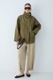 Women's Stand Collar Long Sleeve Short Coat with Snap Pocket Detail - Olive Green