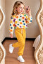 Girl's Floral Patterned Sweatshirt Mustard Yellow Jogger Tracksuit Set