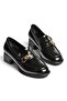 Z820106460 Black Rustic Thick Heeled Loafer Shoes - 6