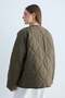 Women's Quilted Stand Collar Long Sleeve Casual Coat with Snap Pockets - Khaki - 8