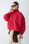 Women's Stand Collar Buttoned Elastic Short Coat with Gathered Detail - Red - 5