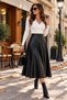 Women's High Waist A-Line Flared Midi Length Leather Skirt - 4
