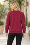 Women's Crew Neck Long Sleeve Off Shoulder Leaf Pattern Motif Soft Textured Comfortable Fit Elegant Casual Burgundy Sweater - 3
