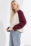 Women's Burgundy Cream Oversize Raglan Sleeve Cotton Sweatshirt - 2