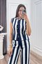 Women's Winter Navy Striped Knitwear Vest Pants Set 20327 - 6