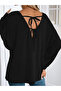 Women's long sleeve v neck batwing sleeve lace up back viscose blouse - 3