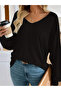 Women's long sleeve v neck batwing sleeve lace up back viscose blouse - 4