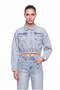 Women's Crop Oversize Distressed Jean Jacket Blue - 2