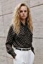 Polka Dot Patterned Scarf Shirt - Brown