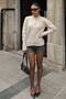 Women's Self-Textured Crew Neck Front Buttoned Knitwear Cardigan - 2