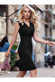 Women's thick strap double breasted collar skirt flounced crepe dress - 3