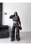 Women's Black Hooded Crop Sweat Tracksuit Set - 2