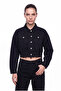 Women's Crop Oversize Distressed Jean Jacket Black