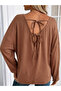 Women's long sleeve v neck batwing sleeve lace up back viscose blouse