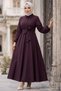 Belted Mevlana Dress in Plum Color Hm2105 - 2