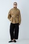 Women's Stand Collar Belted Short Trench Coat with Tie and Pocket Detail - Camel