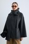 Women's Shawl Collar Single Button Oversize Short Coat with Pocket Detail Wide Sleeve Coat - Anthracite - 5