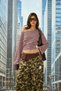 Brown Pink Striped Long Sleeve Off Shoulder Fitted Waist T-Shirt - 3