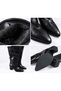 Miressa Women's Black Wrinkled Semi-Lacquer Leather Pointed Toe Wide Calf 6 cm Thick Heeled Long Boots - 3