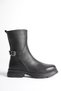 Women's Genuine Leather Casual Boots with Belt Detail - Black - 3