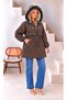 Women's Plus Size Hooded Fur Inside and Snap Detailed Front Winter Thick Coat 25061