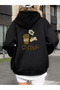 Women's Capuche and Coffee Color Back and Front Printed Premium Hooded 2 Thread Count Oversize Sweatshirt - 2