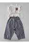 Boys' White Printed Long Sleeve T-Shirt and Navy Blue Striped Pants 2-Piece Set - 6