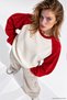 Women's Red and White Oversized Raglan Sleeve Cotton Sweatshirt - 2