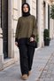 Two-Color Knitwear Set Khaki Hm2962 - 3