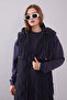 Large Size Front Zippered Hooded Inflatable Vest 710036 Navy Blue - 3