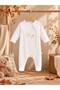 100% Cotton Baby Romper – Floral Rabbit Pattern, with Booties, Snap Fasteners, Pink / Ecru - 3