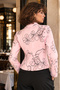 Women's Light Pink Double-Breasted Collar Patterned Crop Jacket Arm-27K001025 - 2