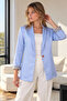 Women's Baby Blue Striped Single Button Jacket Arm-27K001026