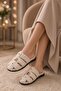Zer Women's Cage Design Gold Metal Buckle Non-Slip Sole Comfortable Plush Slippers - 2