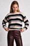 Striped Oversize Knitwear Sweater 4302 Lki̇0076 Stone Black - 4
