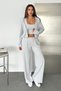 Women's Zippered Cardigan Crop Tank Top Wide Leg Pants 3-Piece Set