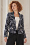 Women's Dark Navy Blue Double-Breasted Collar Patterned Crop Jacket Arm-27K001025