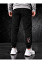Men's Winter Black Sweatpants Narrow Leg Slim Fit Jogger Two Thread Printed - 2