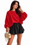 Women's Red Boat Neck Bat Sleeve Blouse - 3