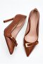 Women's Pointed Toe Thin Heeled Buckle Detailed Tan Evening Dress Shoes - 4