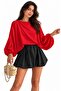 Women's Red Boat Neck Bat Sleeve Blouse