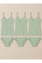3-Piece Women's Lace Rope Strap Cotton Athlete Panties Underwear Set Green