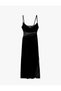 Slim Fit Lace Detailed Degaje Collar Strap Velvet Long Evening Dress - 7